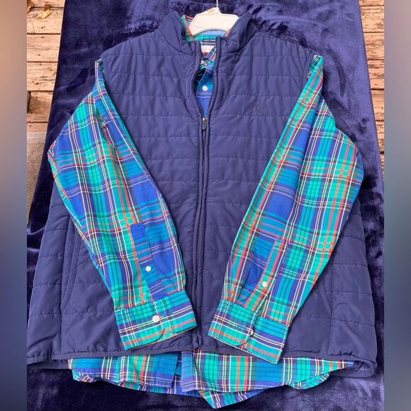 Men’s Chaps Ralph Lauren L/XL Button Up Plaid Shirt and Puffer Vest Combo - Picture 2 of 8